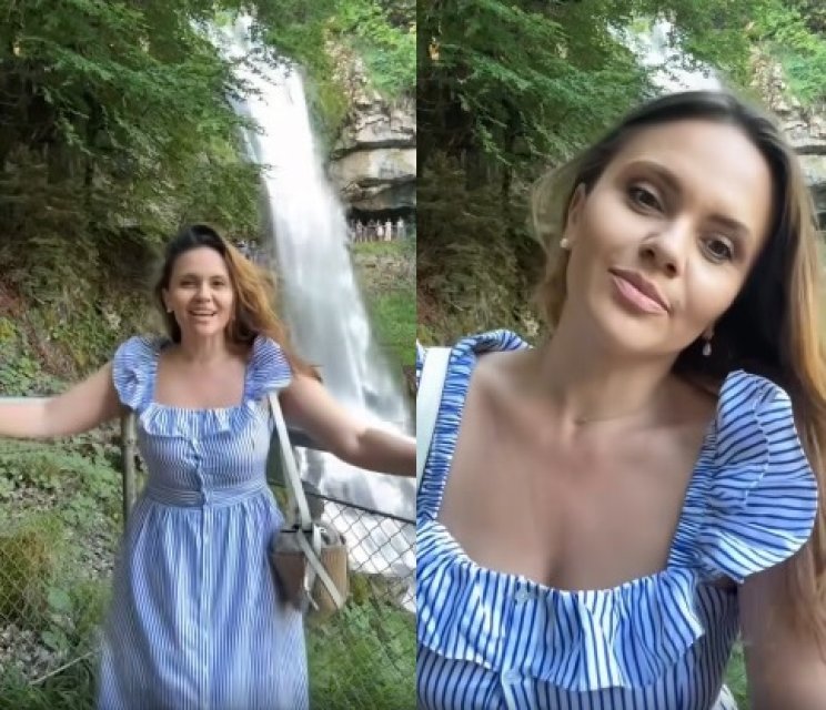 Cristina Șișcanu este din nou taxată dur în online. A ales să poarte rochie la o cascadă din Elveția