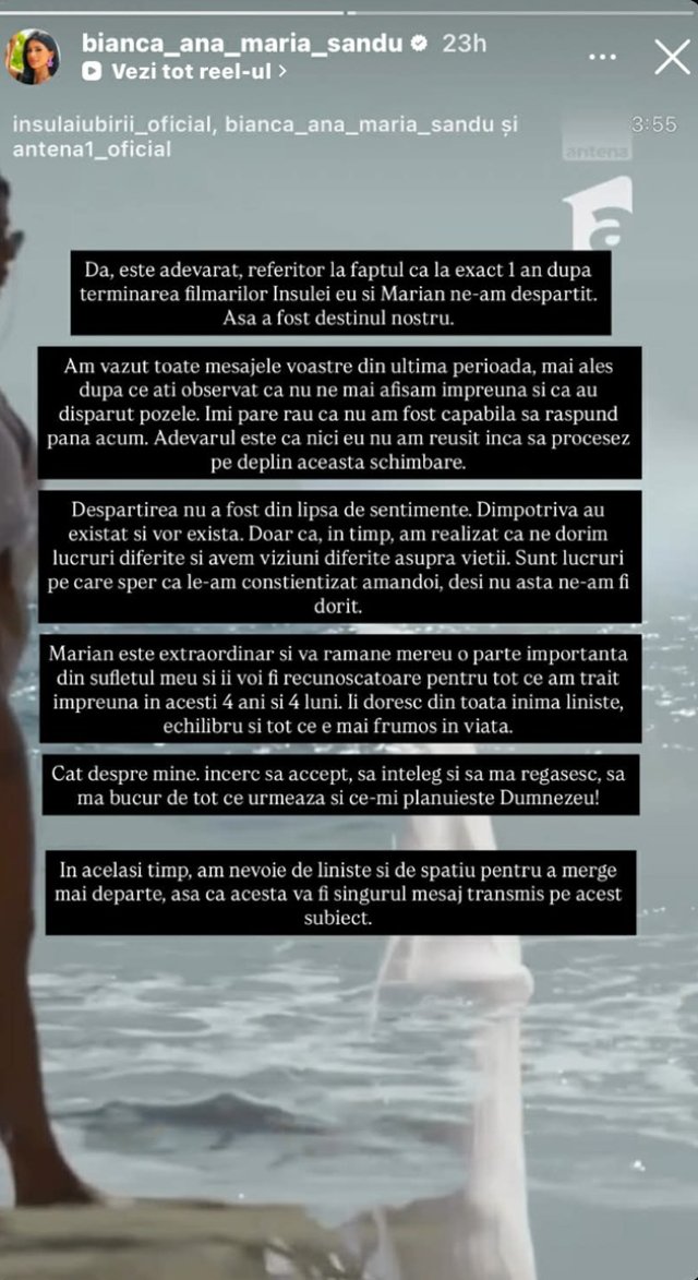 O nouă despărțire șoc în showbiz! Bianca și Marian de la Insula Iubirii 2025 și-au spus adio. Bianca a postat un mesaj emoționant pe Instagram