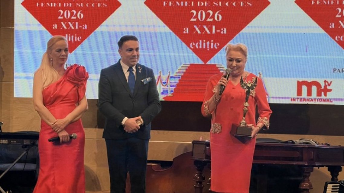 Viorica Dăncilă, cea mai de succes femeie a anului 2026? A fost premiată în cadrul unui eveniment susținut de Ministerul Culturii. În prezent este reprezentantul casei Româno-Chineze