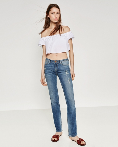 Jeans drepti cu talie medie Zara