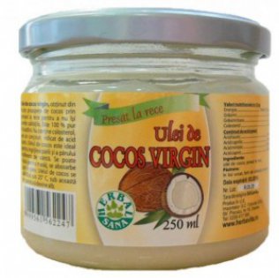 Ulei de cocos presat la rece, 250ml (ambalaj sticla)