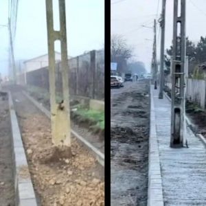 Dorel recidivează. Stâlpi de electricitate amplasați direct pe trotuar. Pietonii sunt nevoiți să meargă pe carosabil, ca să nu îi ia în brațe
