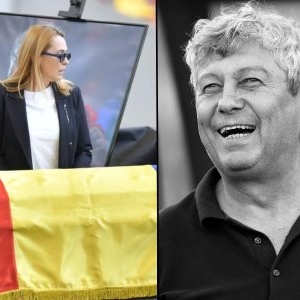 Andreea Esca, fotografiată lângă sicriul lui Mircea Lucescu, pe Arena Națională. Numeroase persoane publice din România au mers să-și ia adio de la regretatul antrenor / GALERIE FOTO