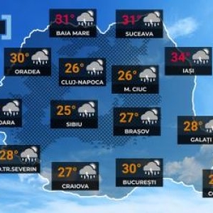 Vremea de mâine 2 iulie. Ploi torențiale, vijelii, grindină și rafale de peste 80 km/h