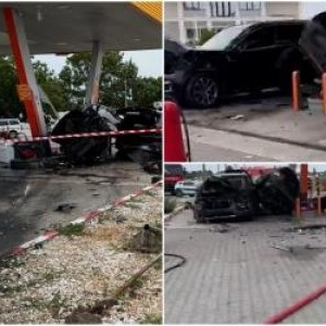 La un pas de tragedie: mașini proiectate într-o stație de alimentare din Dolj, după ce s-au izbit violent