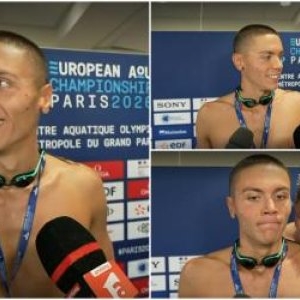 David Popovici, întrerupt în timpul interviului de după semifinale. Reacția simpatică a românului la gluma sportivului italian