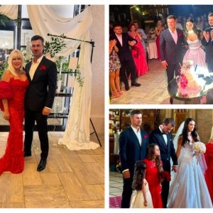 Cum s-a îmbrăcat „naşa” Elena Udrea la nuntă. Rochia fostei ministre a atras toate privirile şi în biserică