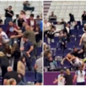 Momentul în care părinții se iau la bătaie în tribune la un meci de handbal de junioare la Timișoara
