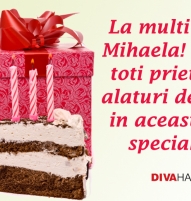 Felicitare Sfantul Mihail si Gavril cu tort pentru Mihaela