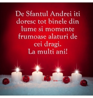 Felicitare de Sfantul Andrei rosie cu lumanari