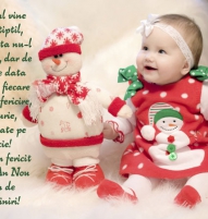 Felicitare de Craciun cu bebelus si jucarie
