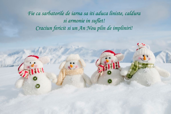 Felicitare de iarna cu oameni de zapada