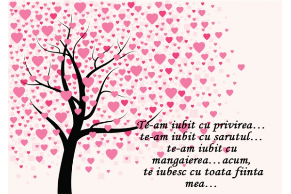 Felicitare de Sf. Valentin cu pom cu inimioare