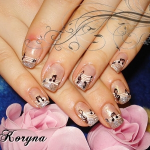 Unghii cu glitter si model by Kory Nails