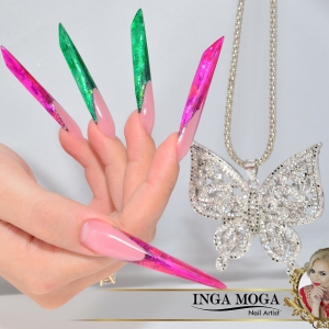 Unghii stiletto glass effect by Inga Moga