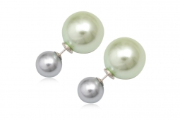 Cercei Double Pearls gri si verde deschis