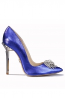 Pantofi Mihai Albu din piele metalizata Blue Stealth Crystal