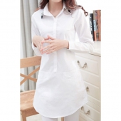 Bluza alba lunga cu guler decorat cu margelute