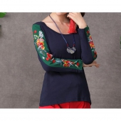 BLUZA DAMA CU MANECI LUNGI DECORATE CU MOTIVE FLORALE BRODATE