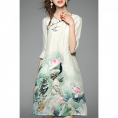 ROCHIE MIDI STIL CHINEZESC MANECI TREI SFERTURI IMPRIMEU LOTUS