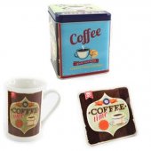 Cana portelan - Retro Coffee Mug & Coaster Gift Tin