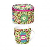 Cana portelan - Tea Time Background Green Mug In Tin Gift Box