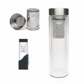 Infuzor ceai pentru voiaj - Flowtea Finelines Cube Double Wall Glass Infuser