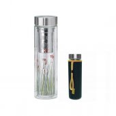 Infuzor ceai voiaj cu filtru din inox in cutie cadou - Green Grass Double Wall Tea Meaker Flow Tea