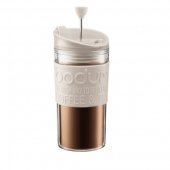 Cafetiera cu infuzor pentru voiaj - Travel Press Coffee & Tea Maker 350 ml With Extra Lid-White