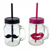 Borcan cu maner pentru limonada - Mug Jar Monsieur and Madame