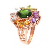 Inel din argint cu diopsid, ametist, citrin, topaz si peridot