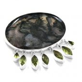 Brosa din argint cu agat moss si peridot