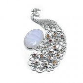 Brosa din argint cu agat bleu dantelat si safir