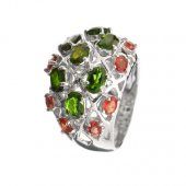 Inel din argint cu diopsid chrome si safir oranj