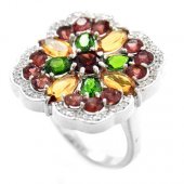 Inel din argint cu chrom diopsid, granat, safir, citrin