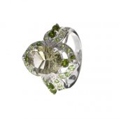 Inel din argint cu diopsid chrome, cuart verde