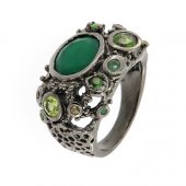 Inel din argint cu agat verde, peridot, diopsid chrome