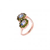 Inel din argint cu topaz bleu si diopsid chrome