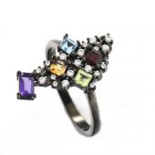 Inel din argint cu ametist,topaz,citrin,granat,peridot
