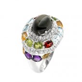 Inel din argint cu safir stea, ametist, citrin, topaz bleu