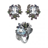 Set din argint cu topaz bleu, safir, rodolit