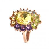 Inel din argint cu lemon cuart, ametist, topaz, peridot si citrin