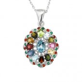 Pandantiv din argint cu topaz bleu, turmaline multi, peridot si safir