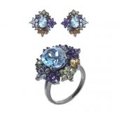 Set din argint cu topaz bleu, ametist, citrin si peridot