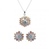 Set din argint cu topaz bleu, piatra lunii si safire multicolore