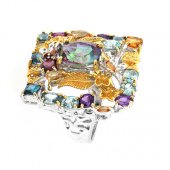 Inel din argint cu topaz mistic, ametist, granat, citrin