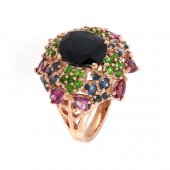 Inel din argint cu safir, diopsid chrome, rodolit