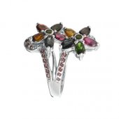 Inel din argint cu turmaline multicolore, diopsid chrome