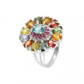 Inel din argint cu apatit, rubin și safire multicolore