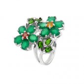 Inel din argint cu agat verde, turmaline multicolore și diopsid chrome